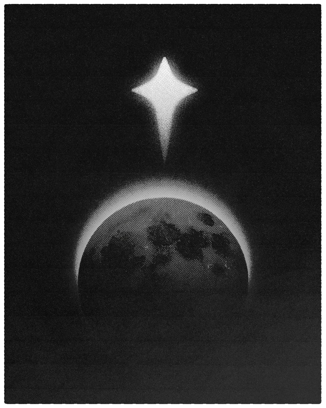 estrela e lua em retícula preto e branco